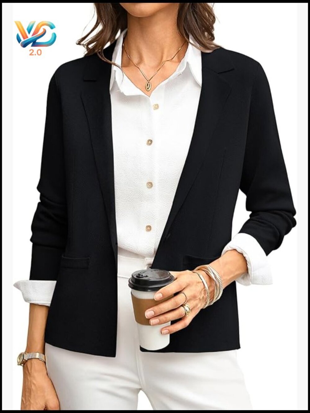 Lightweight Knit Blazer Long Sleeve Cropped Business Casual Office Wear